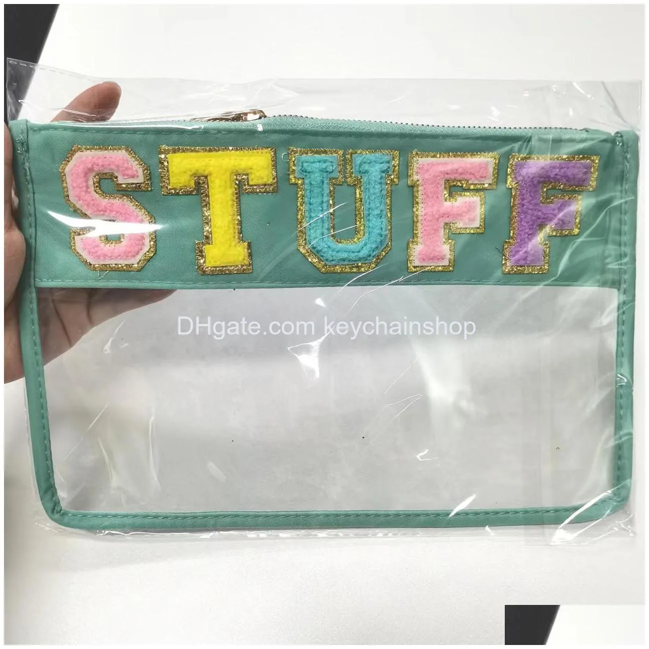 many color embroidery letters clear flat nylon pouch bag accessories portable waterproof with metal zipper pouches bags storage case for party gift custom