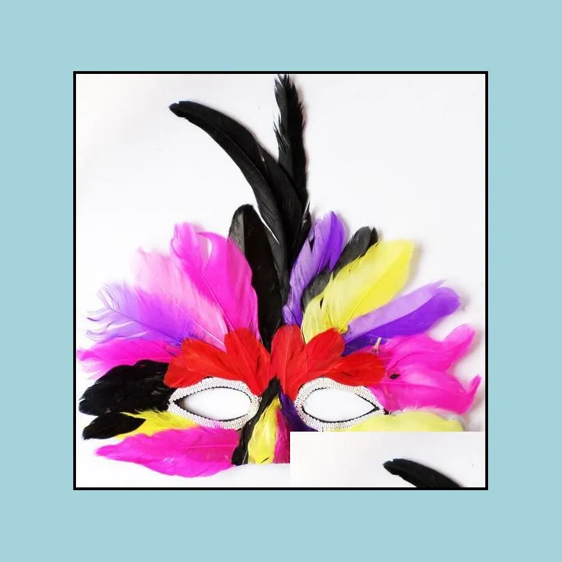 diy party feather mask fashion y women lady halloween mardi gras carnival colorful chicken feather venice masks gift