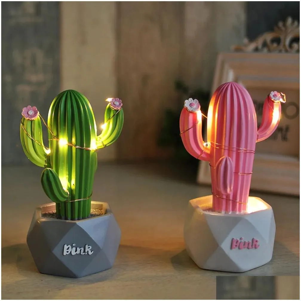 Christmas Decorations Christmas Decorations Led Cactus Night Light Resin Cute Table Lamp Baby Kids Bedroom Home Decoration Lighting Cr Dhv7Y