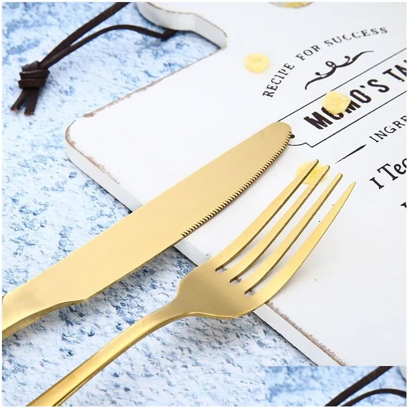 Flatware Sets Gold Stainless Flatware Cutlery Spoon Knife Fork Wed Dinnerware Tableware Dishwasher Safe Drop Delivery Home Garden Kitc Dhwzj