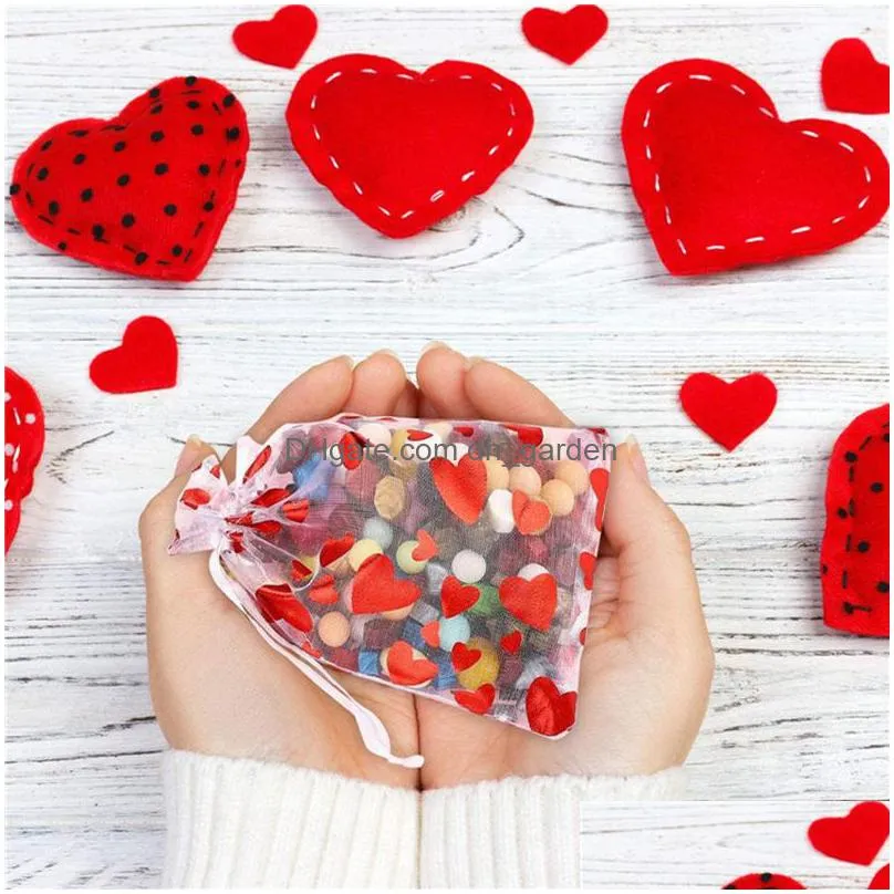 valentines day organza gift bag gift wrap bronzing heart wedding jewelry drawstring candy bags