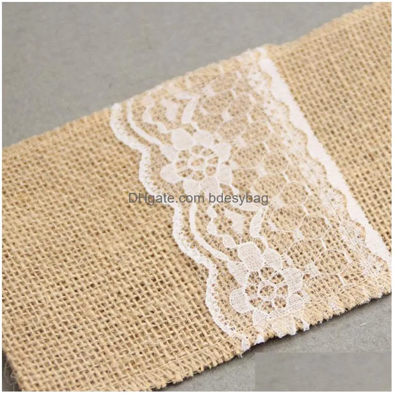 21 x11cm vintage jute tableware pouch pocket burlap lace knife and fork bag cutlery holder for wedding decoration za1341