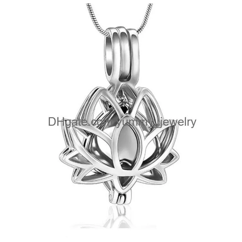 Pendant Necklaces Unisex Stainless Steel Cremation Jewelry Lotus Flower Urn For Ashes Memorial Keepsake Locket Pendants Droppendant