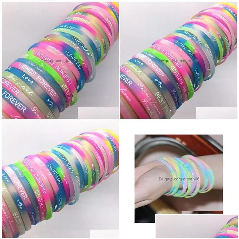 Jelly Whole 100Pcspack Mix Lot Luminous Glow In The Dark Sile Wristbands Bangle Brand New Drop Mens Womens Party Gifts7693075 Jewelry