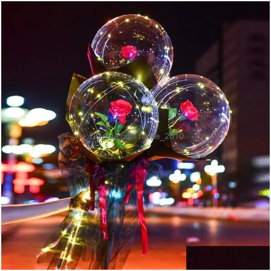 led luminous balloon rose bouquet transparent bobo ball rose valentines day gift birthday party wedding decoration balloons ee