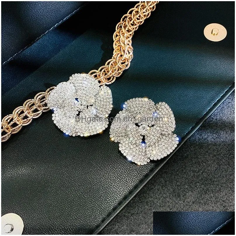 Stud Fl Rhinestone Crystal Stud Earrings For Women Oversize Flower Party Weddings Jewelry Drop Delivery Jewelry Earrings Dhgarden Otj2P