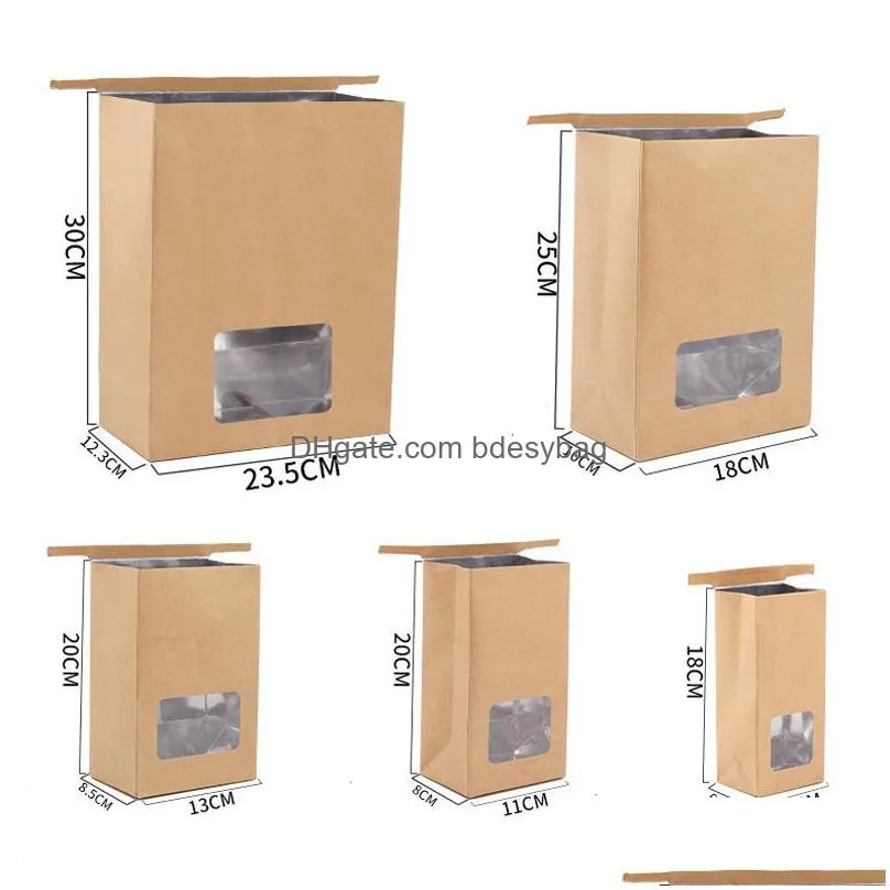 kraft paper aluminum foil bag with clear window tin tie tab lock bag brown window bags cookie tea coffee bags lx4413