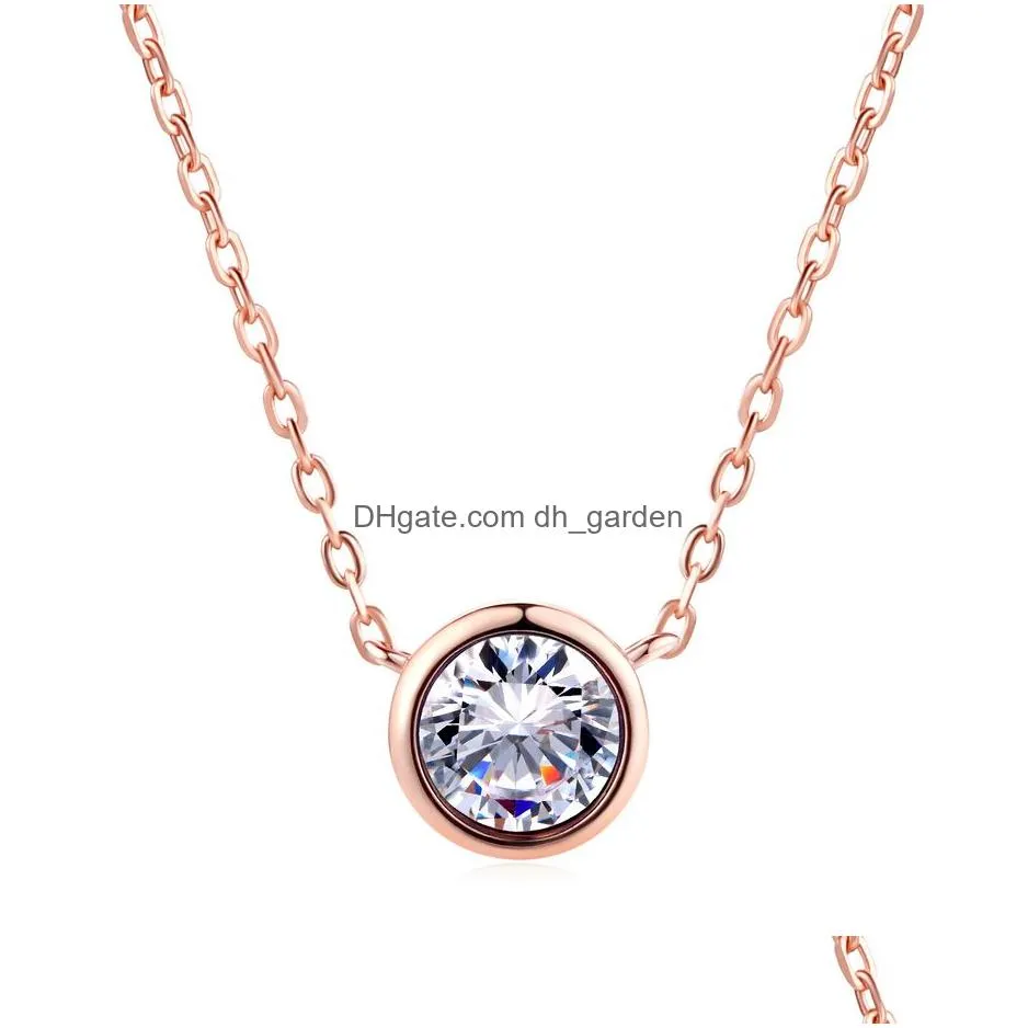 Pendant Necklaces Simply Small Round 1 Cubic Zirconia Rose Gold Color Pendant Necklace Jewelery For Women And Girls N388 N45 Dhgarden Ottto