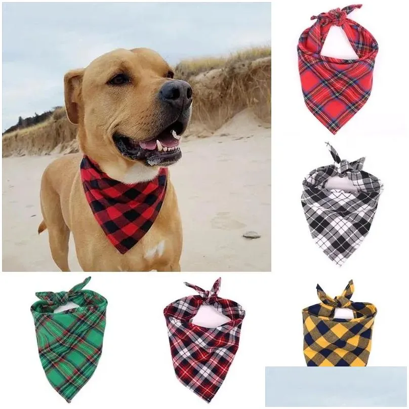 dog apparel bandana christmas plaid single layer pet scarf triangle kerchief pet accessories bibs for small medium large dogs xmas gifts