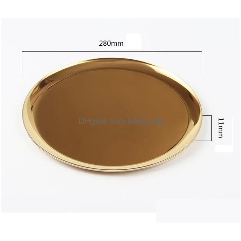 stainless steel round storage trays fruit tea home decoration tray dish plate gold serving food container kitchen organizer wholesale