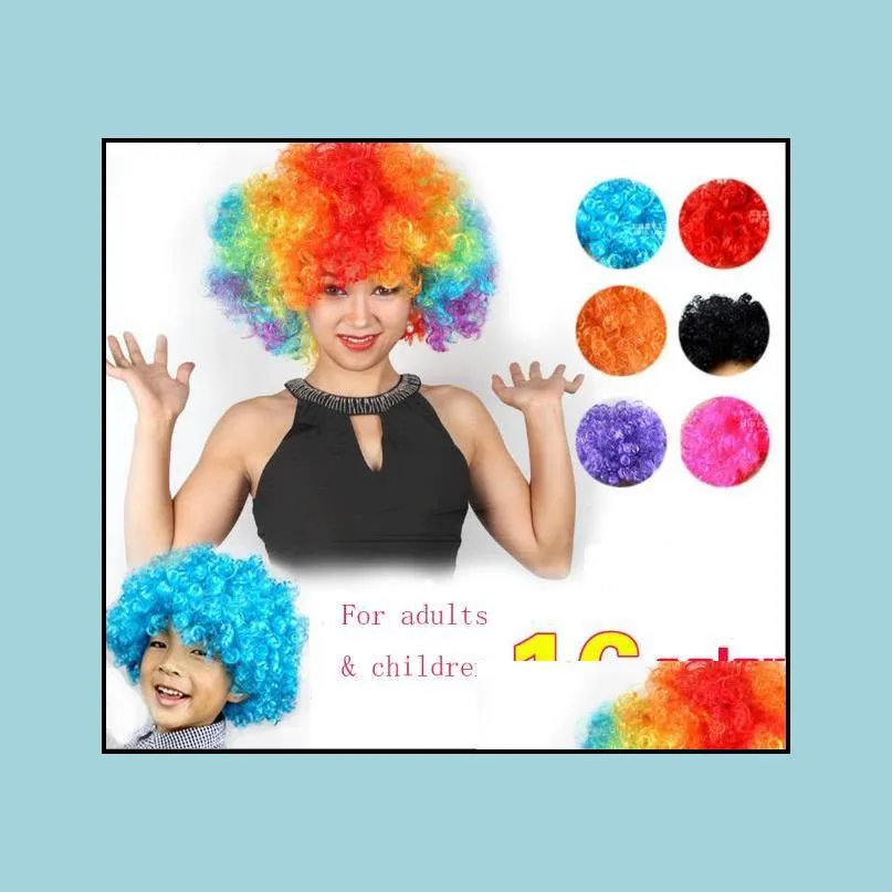 men lady clown fans carnival wig disco circus funny fancy dress party stag do fun joker adult child costume afro curly hair wig party
