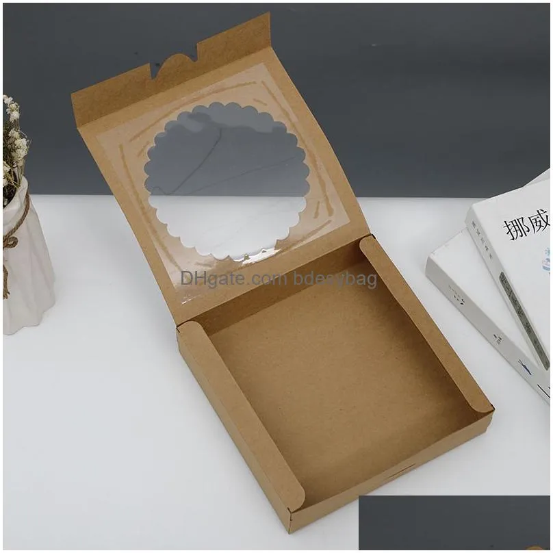 kraft paper cake box with round window white cardboard bake cake simple packaging boxes lx5333