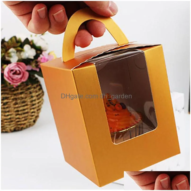 gift wrap baking cake box with transparent window portable solid color dessert folding packaging boxes 6 colors