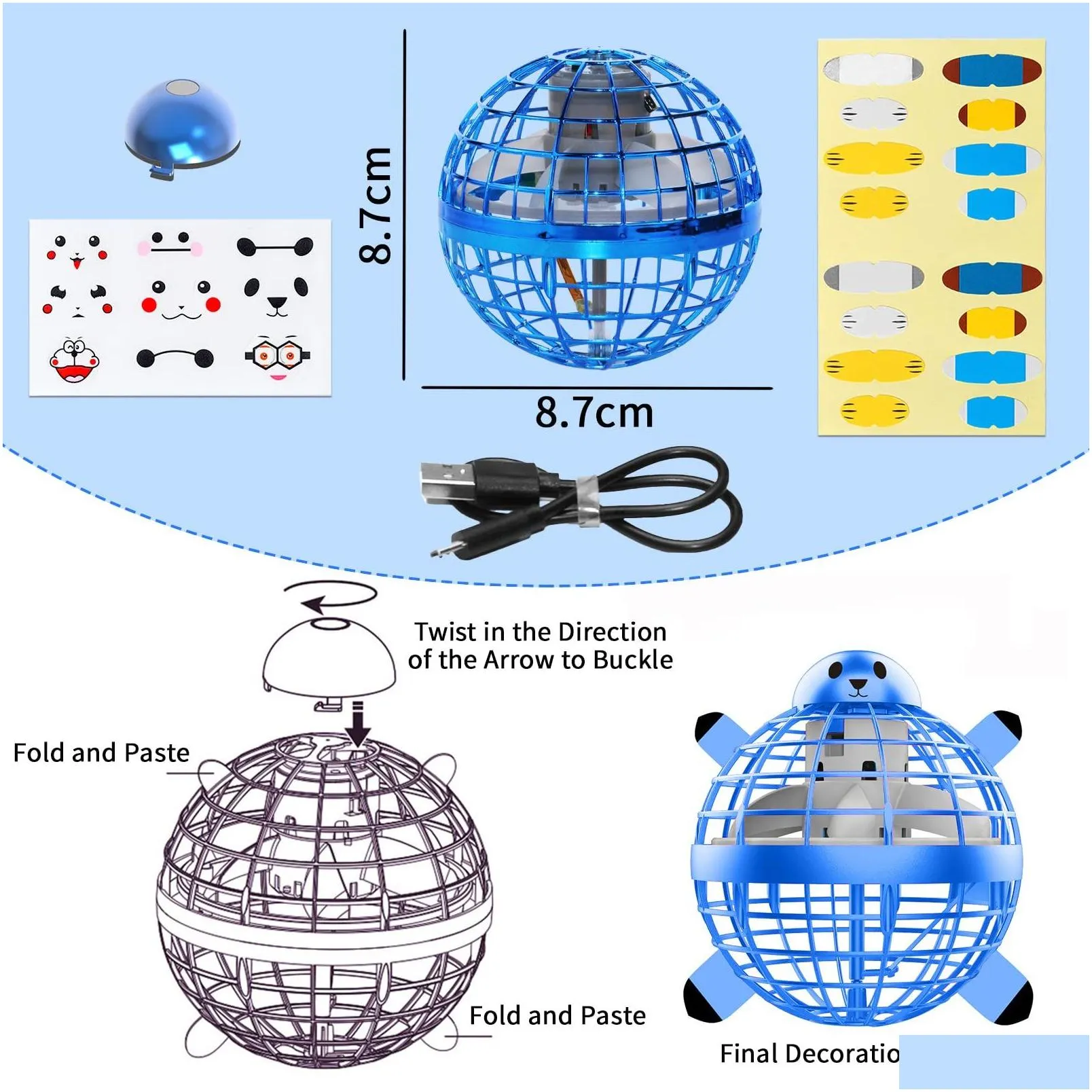 magic balls flying orb hover pro toy hand controlled floating ball with rgb light 360ﾰ spinning spinner mini drone cosmic boomerang
