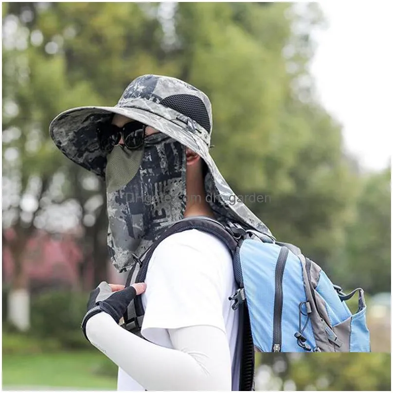 camouflage bucket hat outdoor mountaineering fishing breathable sunscreen face mask sun hat cap wide brim hats