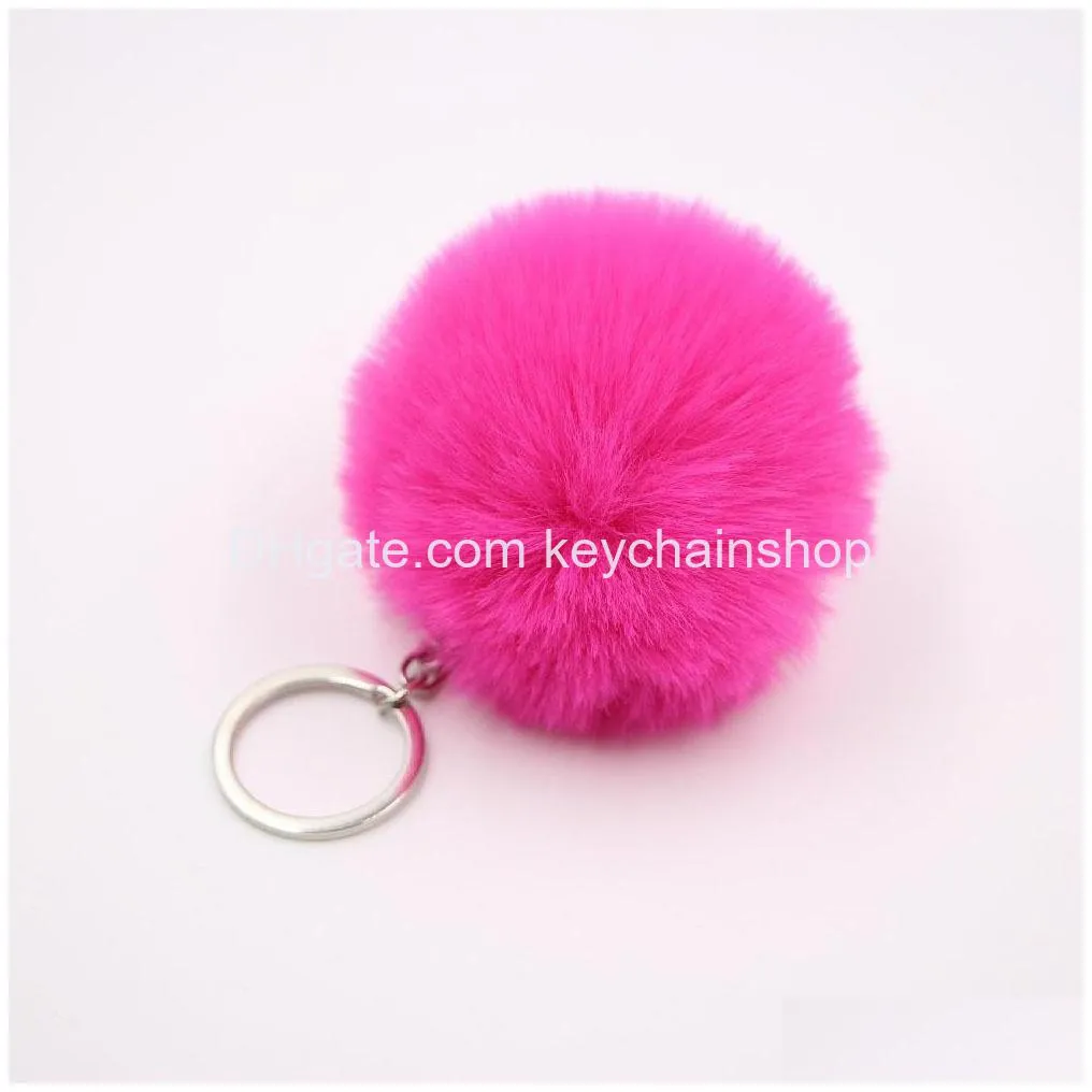 multi color 8cm rabbit fur ball keychain pom pom plush car keychain handbag key ring pendant key chain rings