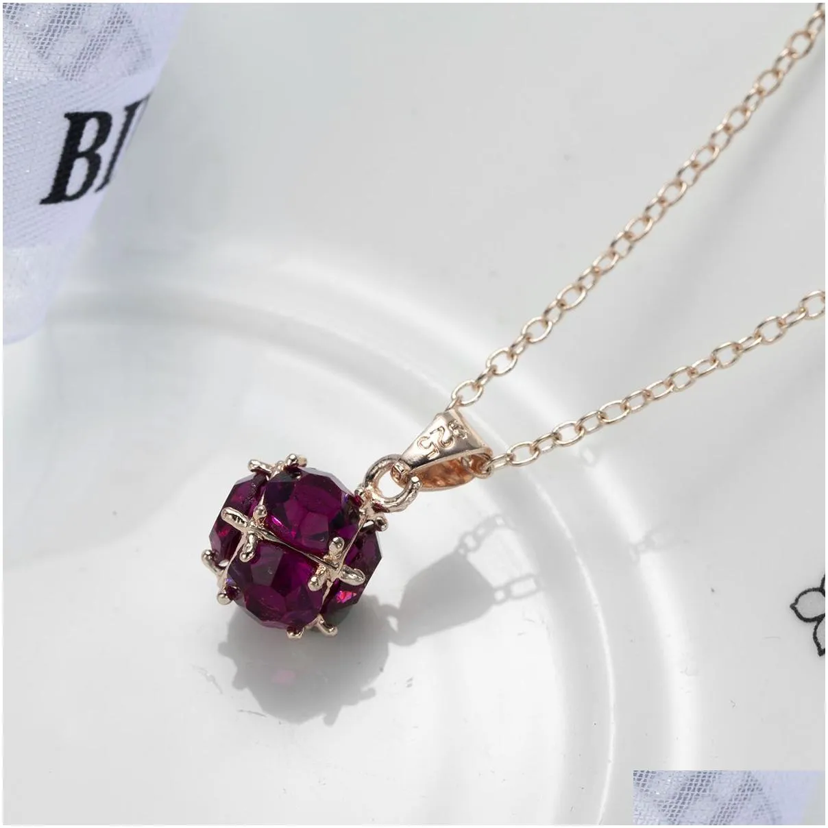 Pendant Necklaces Brand New 12Pcs/Lot Luckyshine Rose Gold Red Gems Clusters Crystal Pendant Bride Wedding Jewelry Cz Necklaces Gift D Dhw2Q