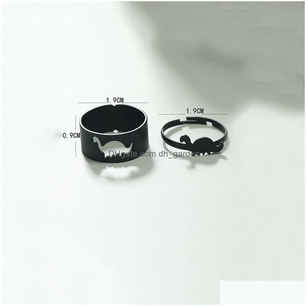 Band Rings 2Pcs Gothic Punk Dinosaur Couple Ring Set Vintage Black Jewelry Animal Adjustable Open Rings For Drop Delivery Jew Dhgarden Otsyb