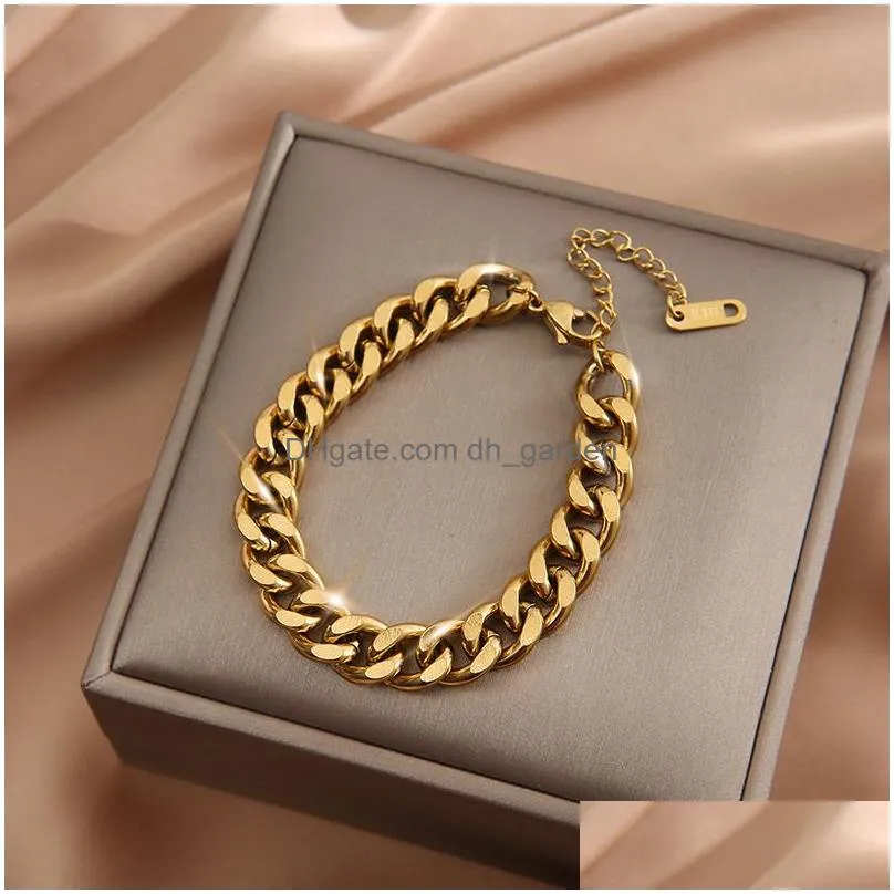 Chain Stainless Steel Fashion Link Chain Bangle Bracelet For Women Exquisite Gold Color Bracelets Jewelry Girl Gift Drop Del Dhgarden Otwzw