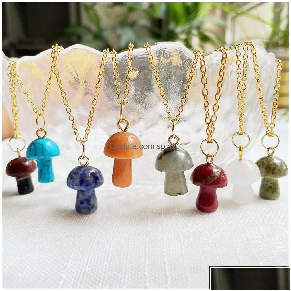 Pendant Necklaces Healing Natural Crystal Necklace Lovely Mushroom Charm Carnelian Opal Pink Purple Fashion Women Jewelry Drop Deliv