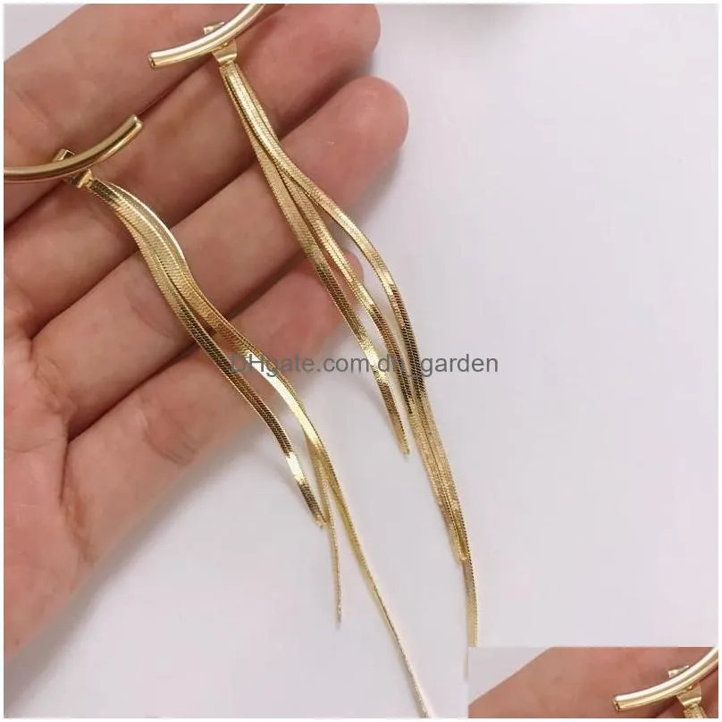 Charm Vintage Gold Color Bar Long Thread Tassel Drop Earrings For Women Glossy Arc Geometric Korean Earring Fashion Jewelry Dhgarden Otb1Z