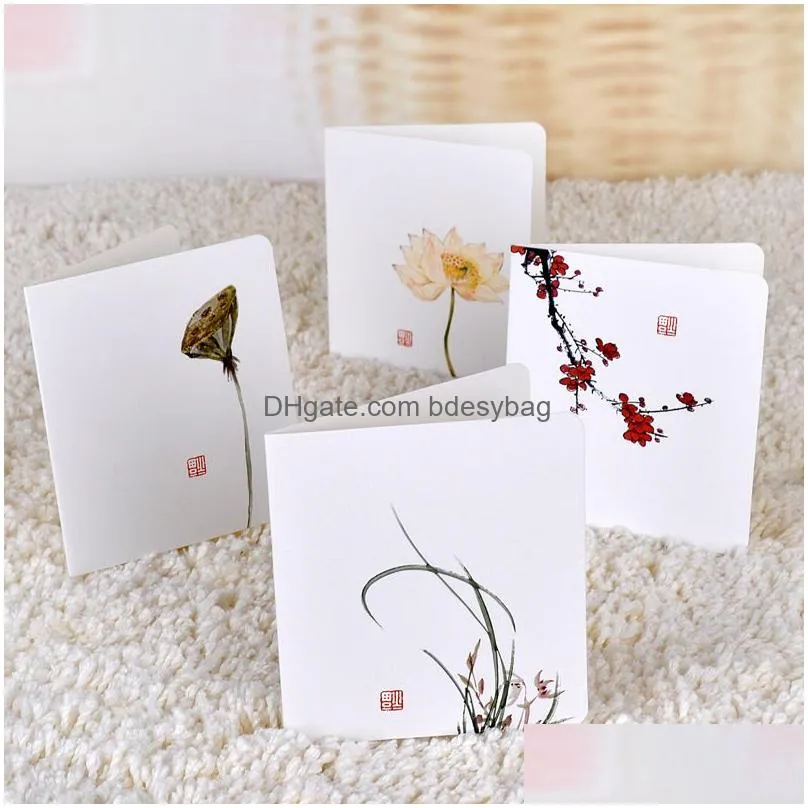 Greeting Cards Wholesale Creative Classical Chinese Small Greeting Cards White Mes Diy Folding Birthday Christmas Years Day Blessing C Dhn6A