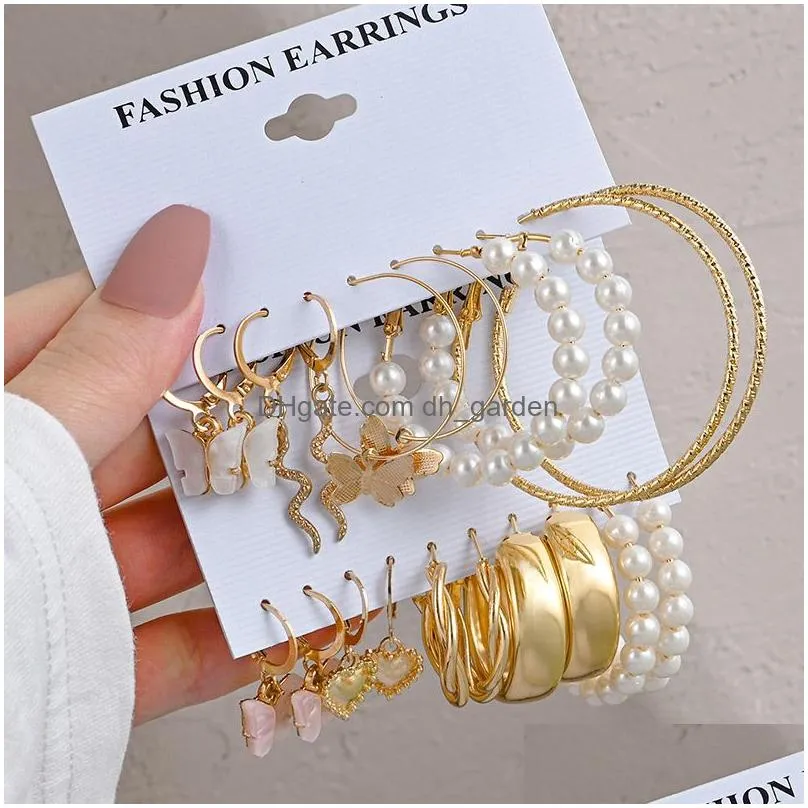 Dangle & Chandelier Vintage Gold Geometric Womens Earrings Set Fashion Pearl Circle Hoop Earring For Women Brincos Trend Fem Dhgarden Otwyn