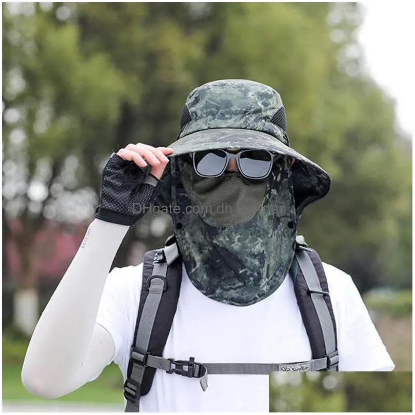 camouflage bucket hat outdoor mountaineering fishing breathable sunscreen face mask sun hat cap wide brim hats