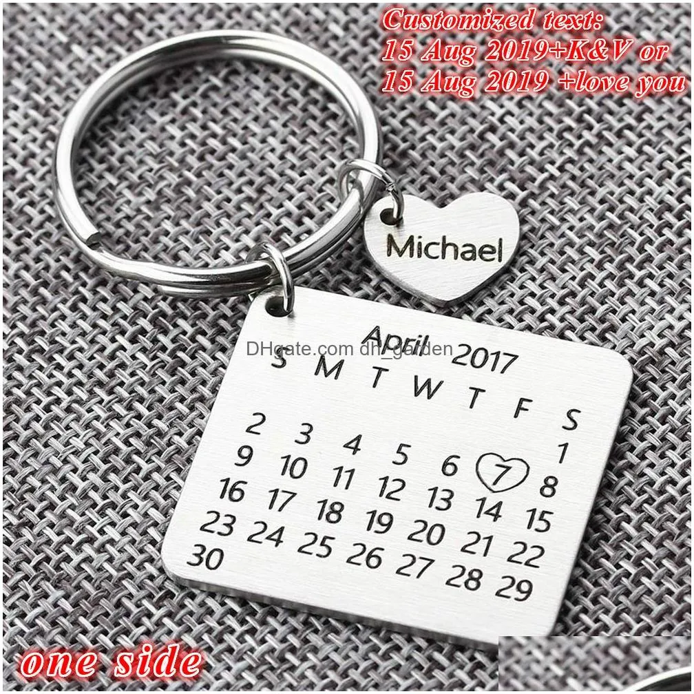 Keychains & Lanyards Personalized Calendar Keychain Hand Carved Keyring Customed Stainless Steel Keytag Birthday Wedding Ann Dhgarden Otypy