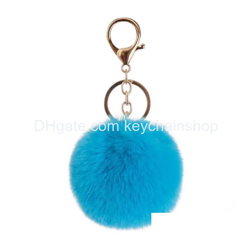 37 colors 8cm imitate rabbit fur ball keychain pom pom car keychain handbag keychain fluffy faux rabbit fur key ring