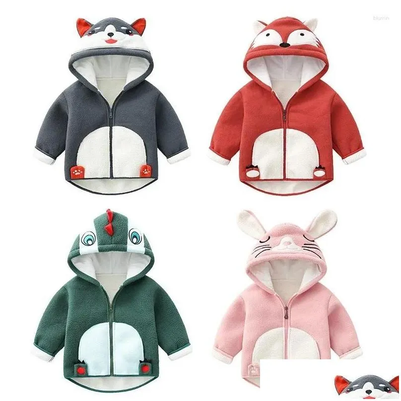 Jackets Children Thick Coat Baby Boys Girls Kids Warm Jacket Long Sleeve Hooded Cartoon Animal Design Polar Fleece Spring Autumn