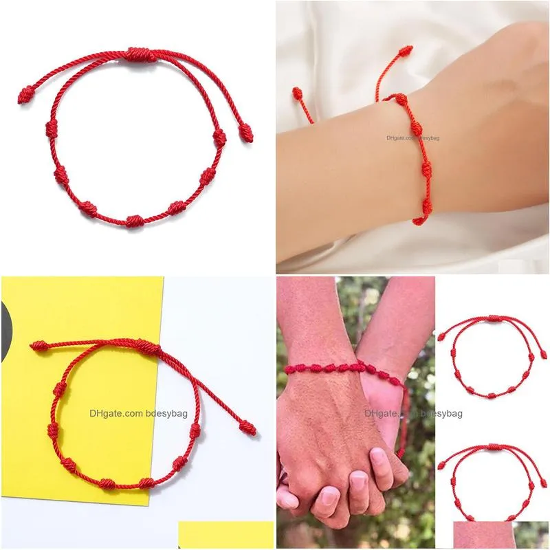 7 knots red string bracelet protection good luck amulet for success prosperity handmade rope bracelets lucky charm bangles gift