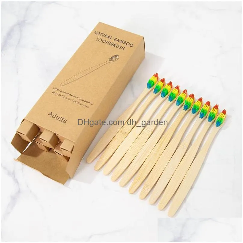 10pcs bamboo toothbrush ecofriendly vegan tooth brush rainbow black wooden soft fibre adults travel set