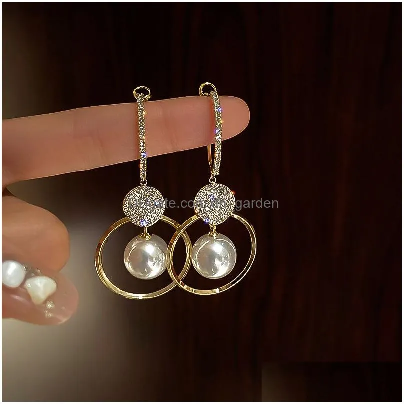 Dangle & Chandelier Fashion White Pearl Drop Earrings For Women Shiny Rhinestone Earring Wedding Party Engagement Jewelry Dr Dhgarden Otmbi