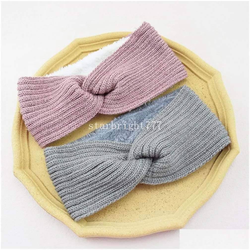 autumn winter thicken knitting woolen wide headband for women plush lined headwrap turban hairbands keep warm female ear warmers