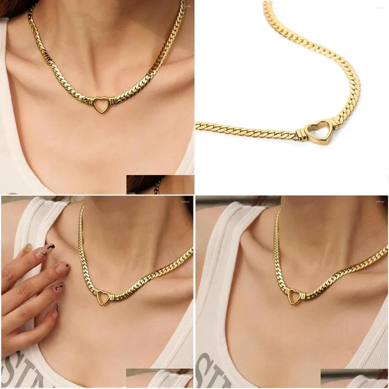 choker minar hip hop hollow out love heart pendant necklaces women man unisex 18k gold plated stainless steel wide cuban chain