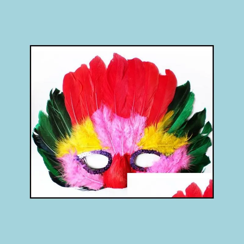 diy party feather mask fashion y women lady halloween mardi gras carnival colorful chicken feather venice masks gift