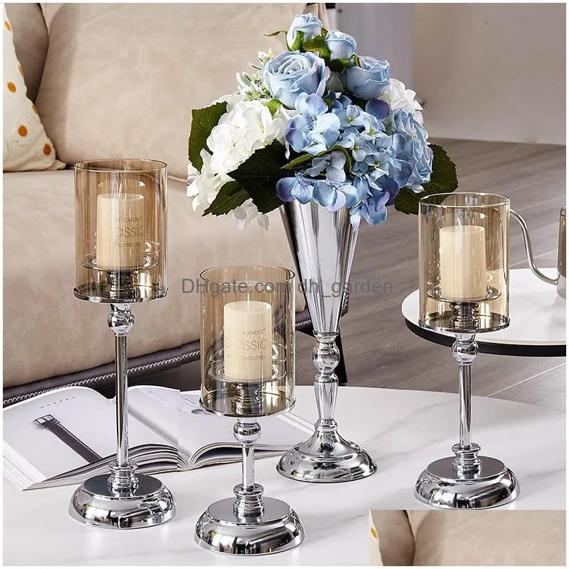 romantic glass candlestick vintage silver candle holders home ornaments wedding festival decoration supplies