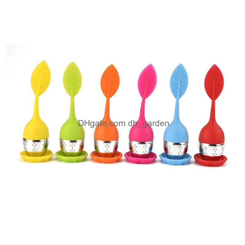 silicone teas infuser tools creative leaf shape stainless steel tea strainer reusable filter diffuser home kitchen tool