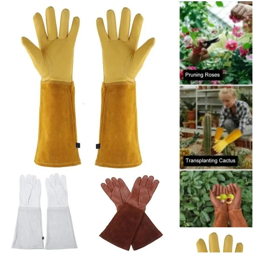 oven mitts s-xl deerskin long-tube gardening gloves heavy-duty gardening rose trim spur-proof long sleeve gloves work welding gloves