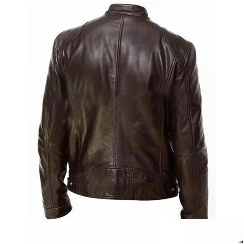autumn winter leather jacket men coats stand collar zipper black motor biker motorcycle leather jackets