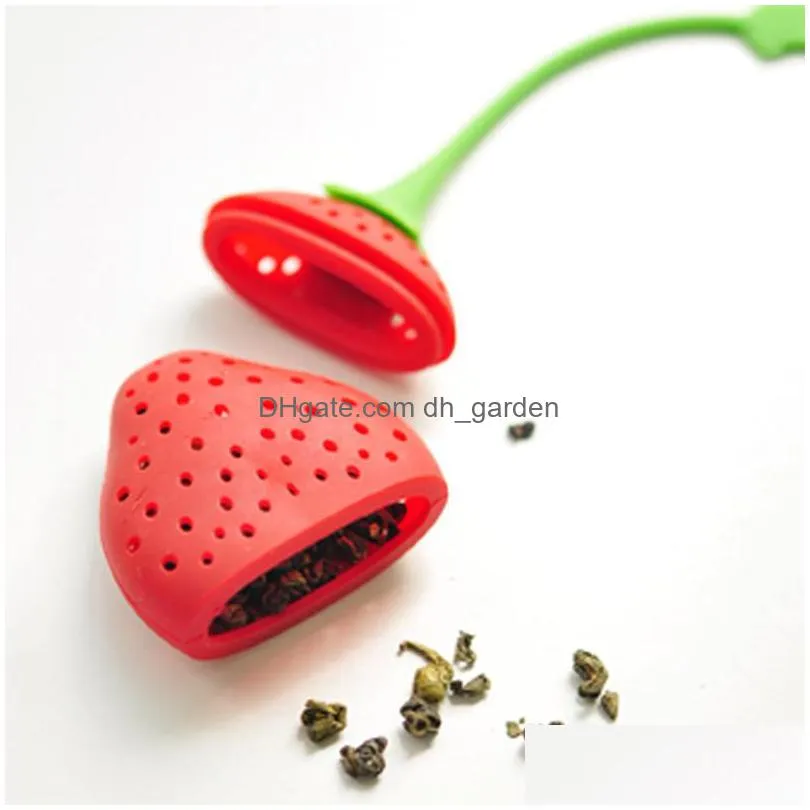 silicone tea strainer tools creative strawberry shape teas infuser home coffee vanilla spice filter diffuser cup hanger