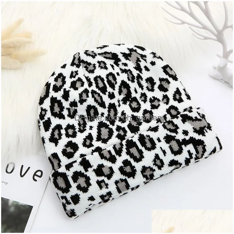 leopard beanie outdoor winter warm knit hat fashion accessories bucket hat cap