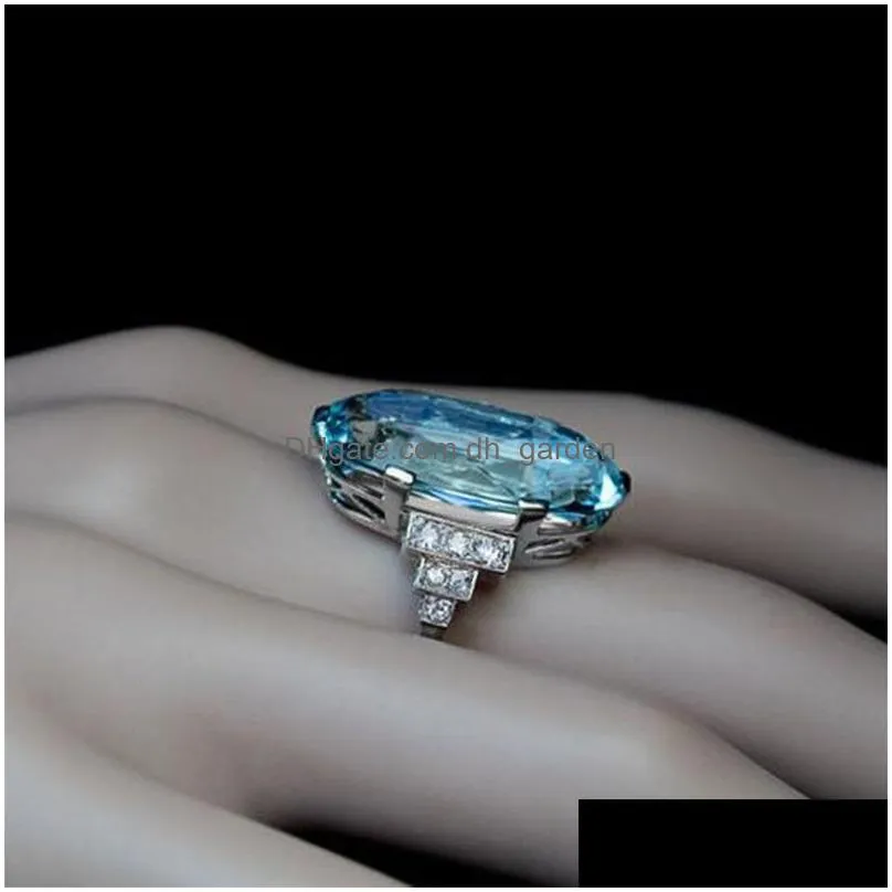 Band Rings Huitan Female Light Sky Blue Wedding Ring Solitaire Band Oval Stone Engage Party Women Luxury Jewelry Shine Cz Be Dhgarden Otbx3