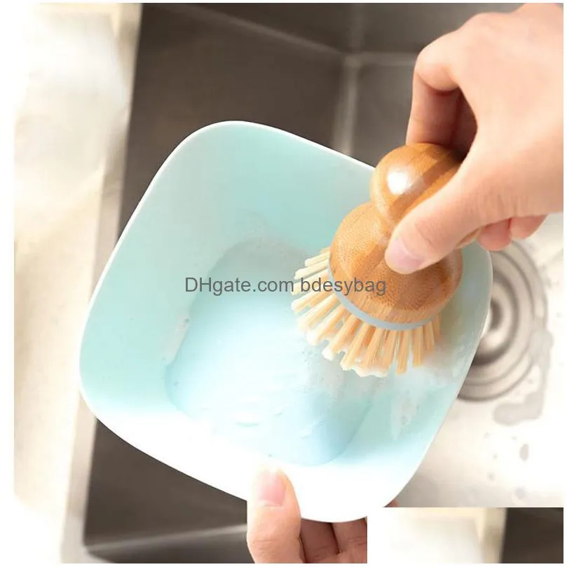 round mini palm scrub brush natural bamboo stiff bristles wet cleaning scrubber wash cast iron pots pans vegetables lx2714