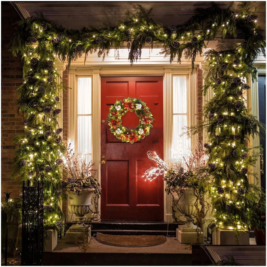christmas decorations christmas wreath light up christmas garland for front door with spruce pine cones berry ball hanging christmas decoration