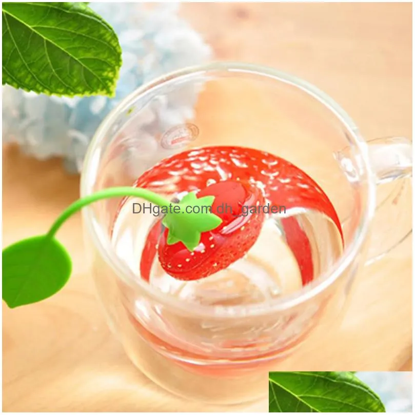 silicone tea strainer tools creative strawberry shape teas infuser home coffee vanilla spice filter diffuser cup hanger