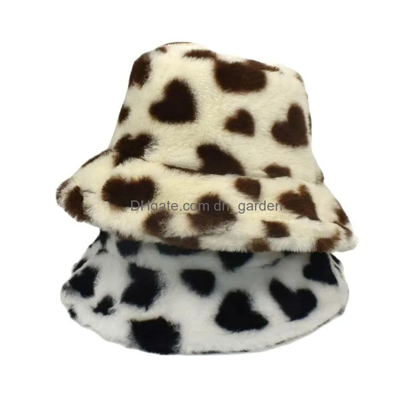 bucket hat heart fluff fisherman hat men and women winter warm hats cap adjustable