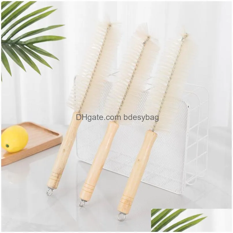 wooden long handle brush unique design for baby bottles scrubbing cleaning tool kitchen cleaner for washing cleaning lx3174