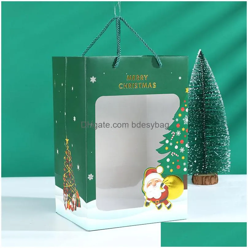 transparent window red green paper tote bag valentines day gift packaging tote bag holiday christmas childrens gift box lx4471
